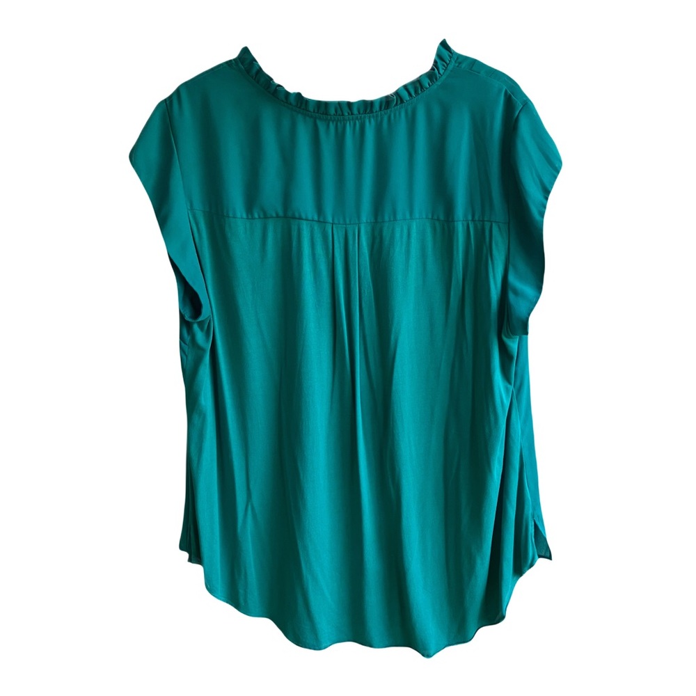 Daniel Rainn Ruffled Short Sleeve Blouse Size 3X Teal V-Neck Crepe Office Top - Picture 2 of 9